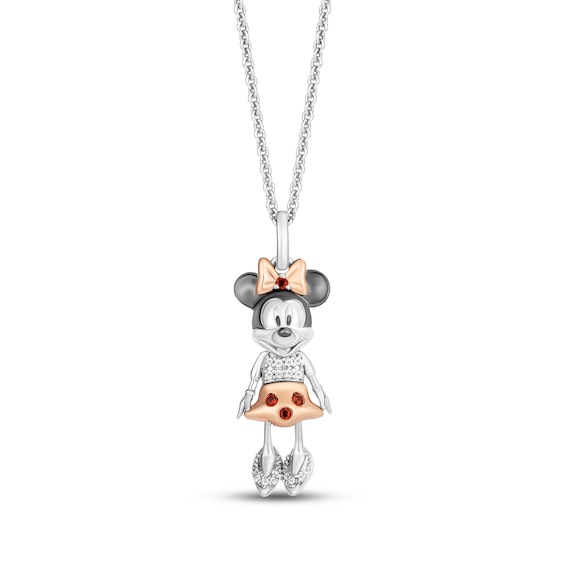 Disney Treasures Minnie Mouse Garnet & Diamond Necklace 1/20 ct tw Sterling Silver & 10K Rose Gold 18"