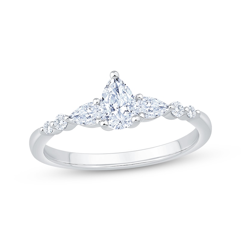 Main Image 1 of Now + Forever Lab-Grown Diamonds Pear-Shaped Three-Stone Engagement Ring 5/8 ct tw 14K White Gold