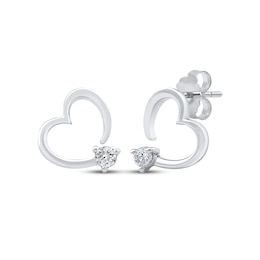 Diamond Solitaire Heart Stud Earrings 1/10 ct tw 10K White Gold (I/I2)