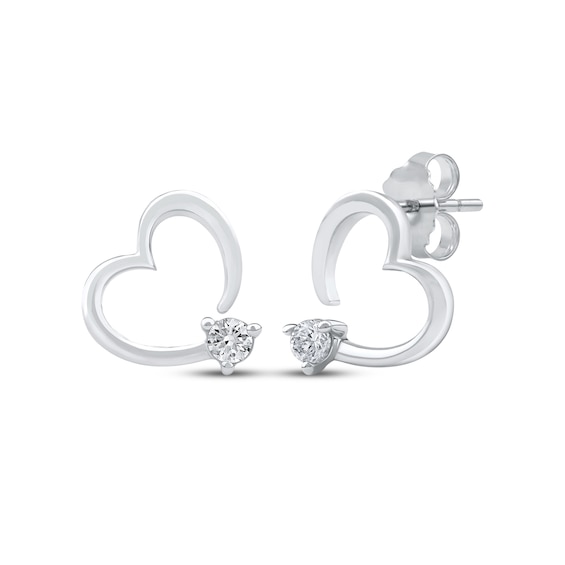 Diamond Solitaire Heart Stud Earrings 1/10 ct tw 10K White Gold (I/I2)