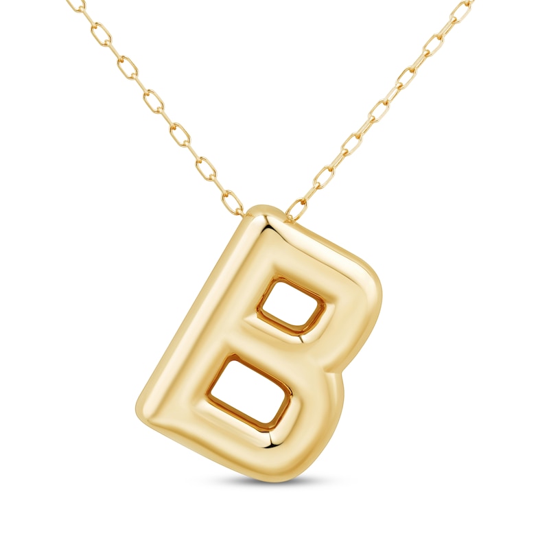 Main Image 1 of Puff Letter B Initial Necklace 14K Yellow Gold 18&quot;