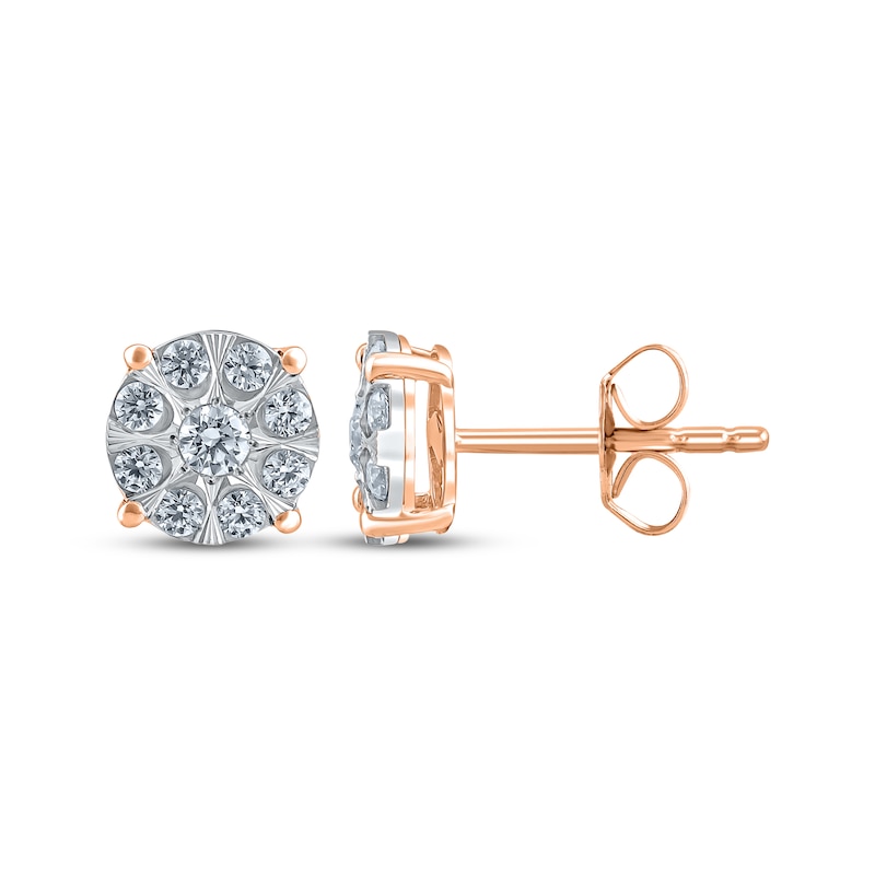 Main Image 1 of Multi-Diamond Circle Stud Earrings 1/2 ct tw 10K Rose Gold