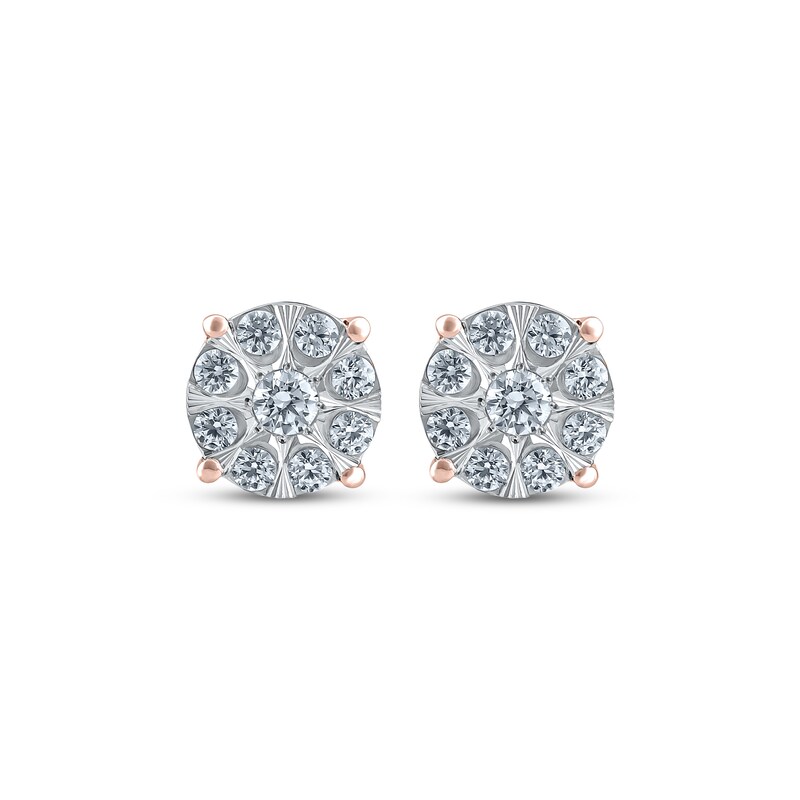 Main Image 2 of Multi-Diamond Circle Stud Earrings 1/2 ct tw 10K Rose Gold