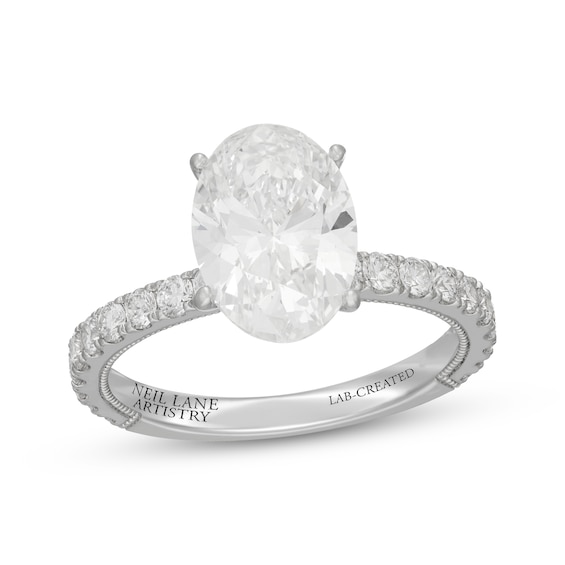Neil Lane Artistry Oval-Cut Lab-Grown Diamond Hidden Halo Engagement Ring 3-5/8 ct tw 14K White Gold