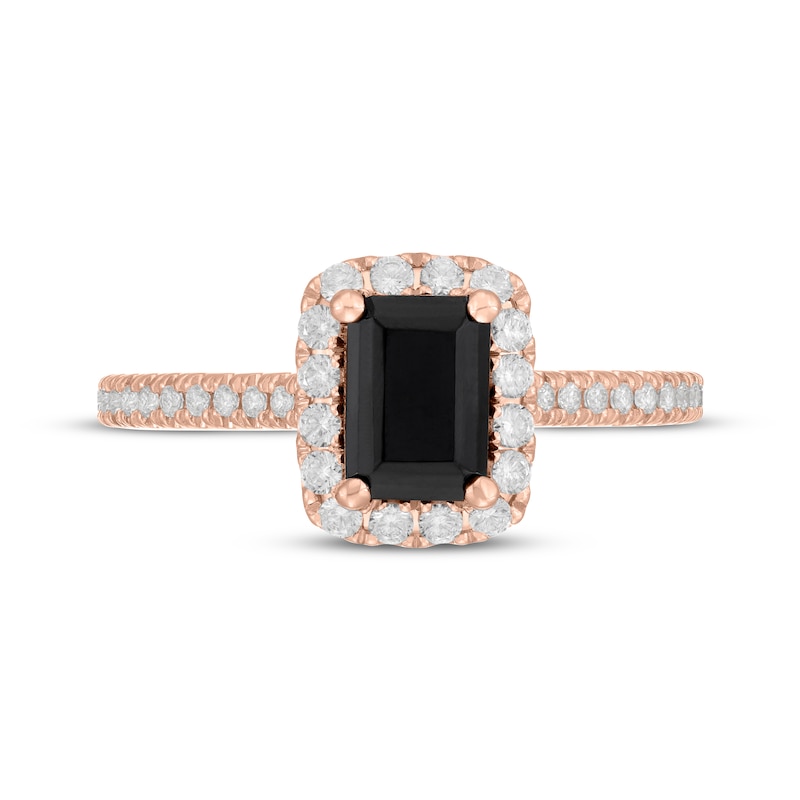 Main Image 3 of Neil Lane Emerald-Cut Black & White Diamond Halo Engagement Ring 1-1/2 ct tw 14K Rose Gold