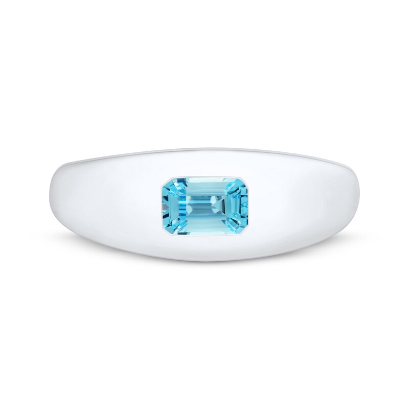 Main Image 3 of Emerald-Cut Swiss Blue Topaz Solitaire Dome Ring 10K White Gold