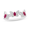 Thumbnail Image 1 of Marquise-Cut Lab-Created Ruby & White Lab-Created Sapphire Butterfly Ring Sterling Silver