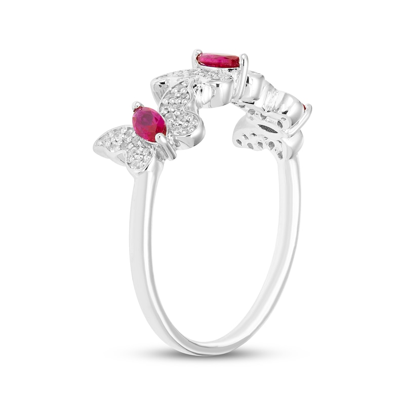Main Image 2 of Marquise-Cut Lab-Created Ruby & White Lab-Created Sapphire Butterfly Ring Sterling Silver