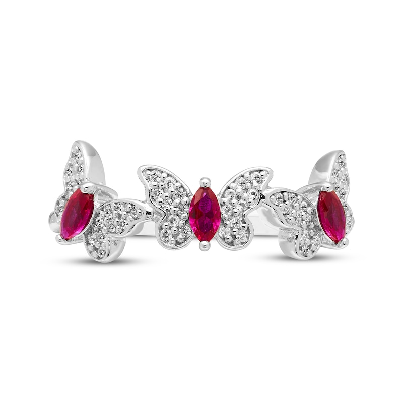 Main Image 3 of Marquise-Cut Lab-Created Ruby & White Lab-Created Sapphire Butterfly Ring Sterling Silver