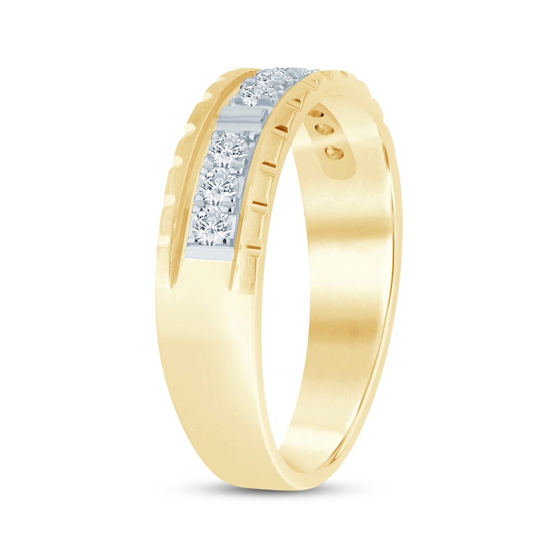 Main Image 2 of Now + Forever Men's Diamond Trios Wedding Band 1/3 ct tw 10K Two-Tone Gold