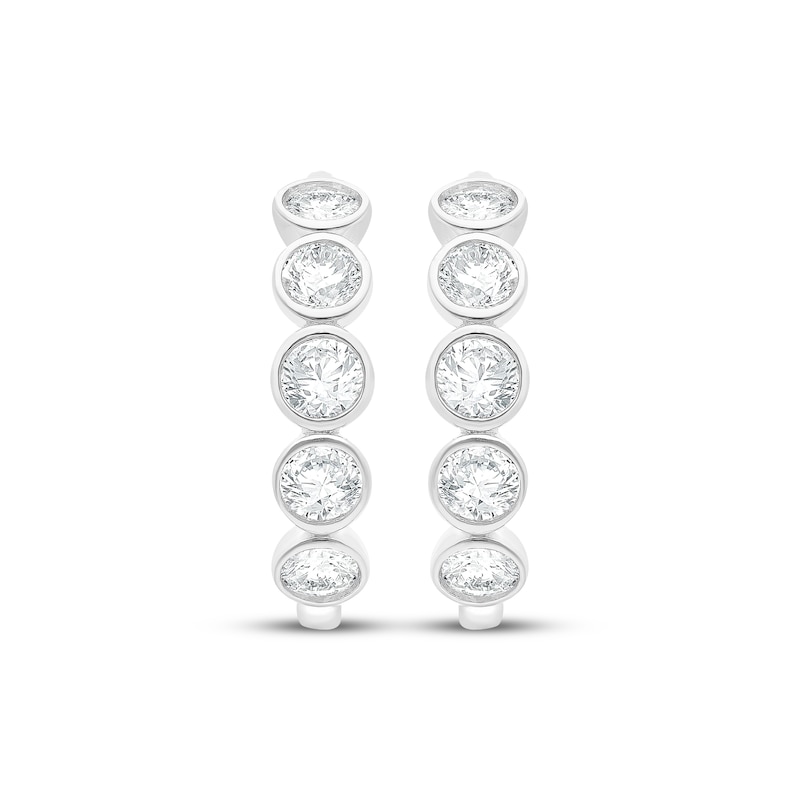Main Image 1 of Lab-Grown Diamond Bezel-Set Five-Stone Hoop Earrings 2 ct tw 10K White Gold