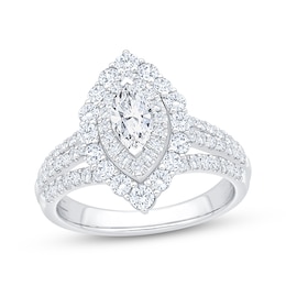 Now + Forever Marquise-Cut Diamond Double Halo Engagement Ring 1-1/2 ct tw 14K White Gold
