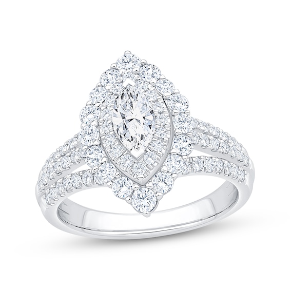Now + Forever Marquise-Cut Diamond Double Halo Engagement Ring 1-1/2 ct tw 14K White Gold