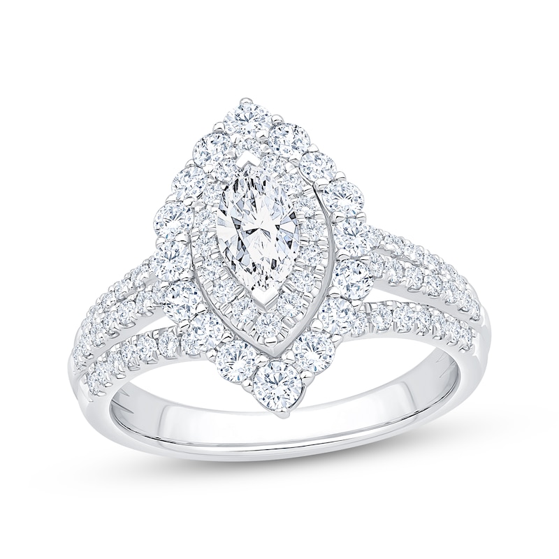 Main Image 1 of Now + Forever Marquise-Cut Diamond Double Halo Engagement Ring 1-1/2 ct tw 14K White Gold