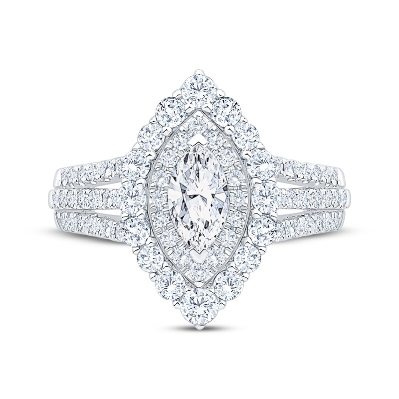Main Image 3 of Now + Forever Marquise-Cut Diamond Double Halo Engagement Ring 1-1/2 ct tw 14K White Gold