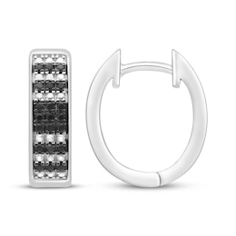 Black Diamond Huggie Hoop Earrings 1/4 ct tw Sterling Silver