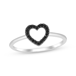 Black Diamond Heart Outline Fashion Ring 1/15 ct tw Sterling Silver