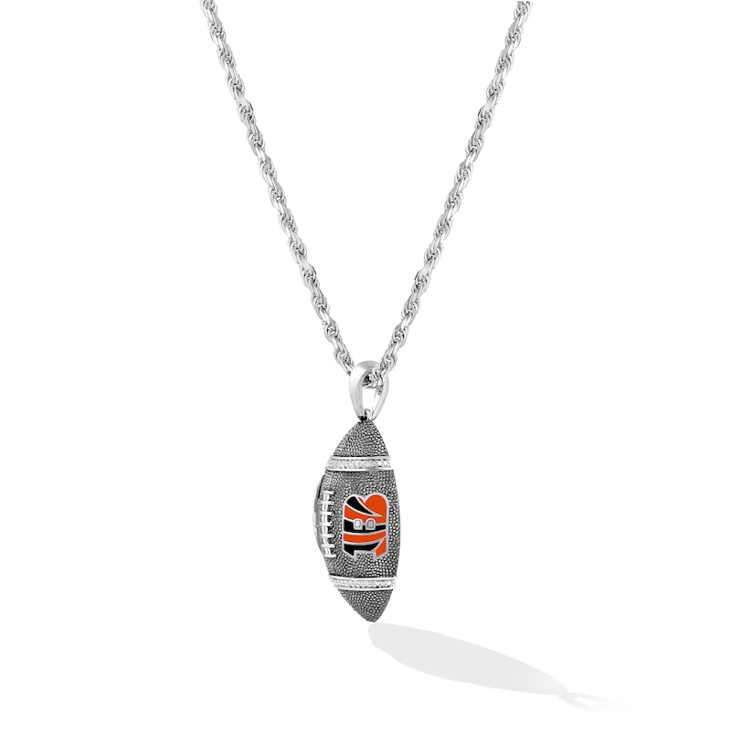 Main Image 3 of True Fans Cincinnati Bengals 1/20 CT. T.W. Diamond Vertical Football Necklace in Sterling Silver