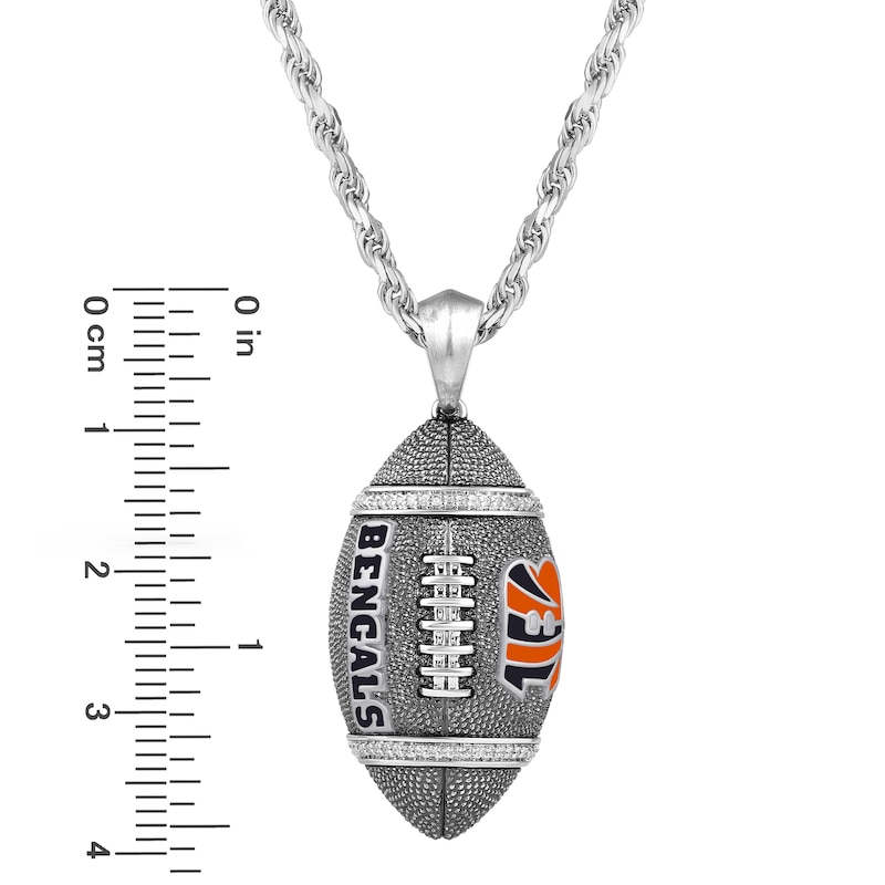 Main Image 4 of True Fans Cincinnati Bengals 1/20 CT. T.W. Diamond Vertical Football Necklace in Sterling Silver