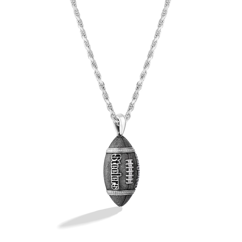 Main Image 2 of True Fans Pittsburgh Steelers 1/20 CT. T.W. Diamond Vertical Football Necklace in Sterling Silver