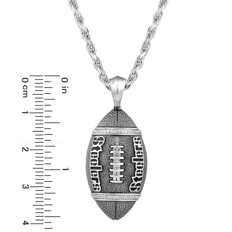 Main Image 4 of True Fans Pittsburgh Steelers 1/20 CT. T.W. Diamond Vertical Football Necklace in Sterling Silver