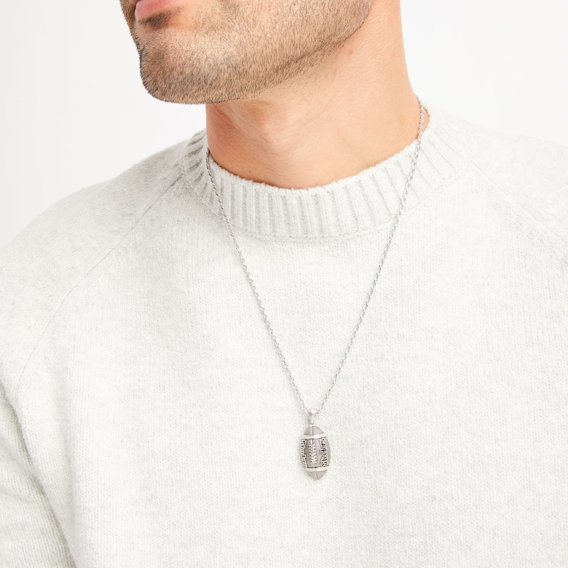 Main Image 5 of True Fans Pittsburgh Steelers 1/20 CT. T.W. Diamond Vertical Football Necklace in Sterling Silver