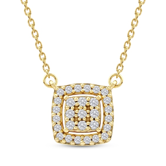 Multi-Diamond Cushion Halo Necklace 1/6 ct tw 10K Yellow Gold 18"