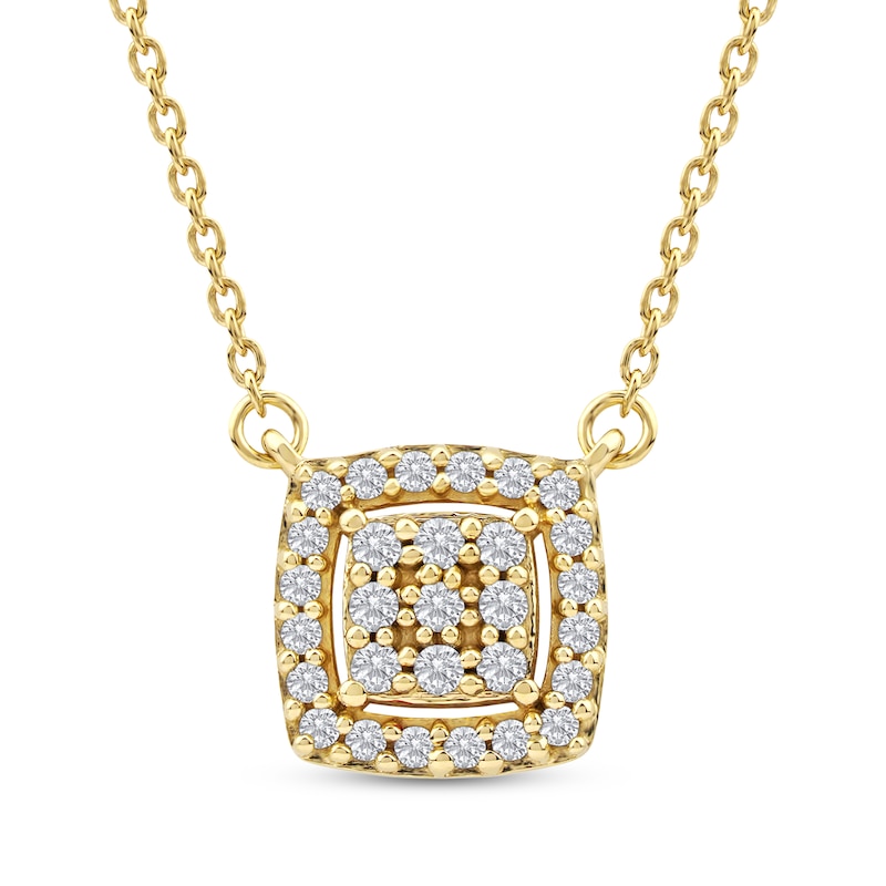 Main Image 1 of Multi-Diamond Cushion Halo Necklace 1/6 ct tw 10K Yellow Gold 18&quot;
