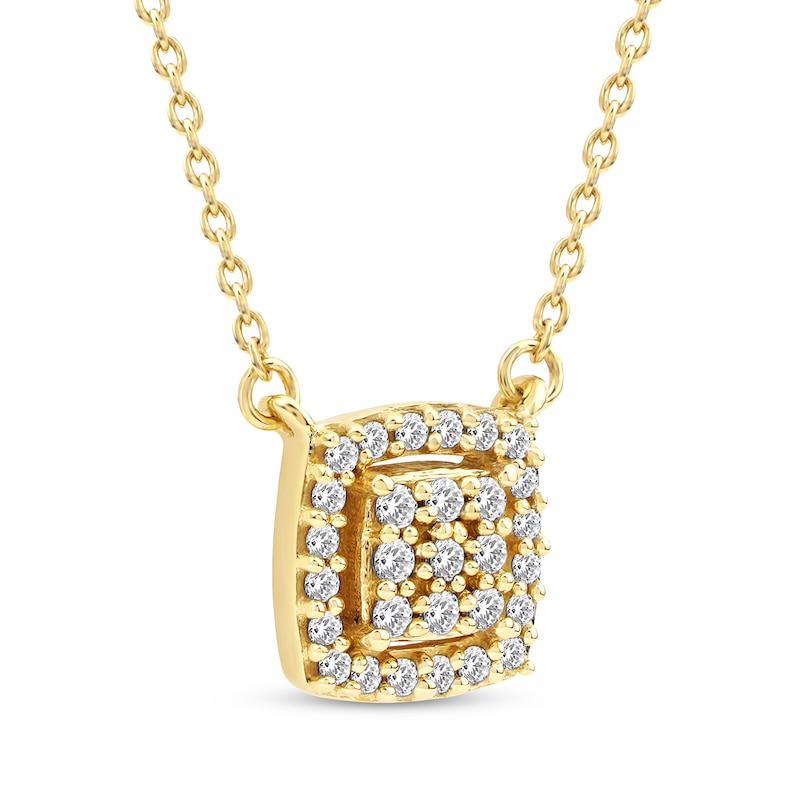 Main Image 2 of Multi-Diamond Cushion Halo Necklace 1/6 ct tw 10K Yellow Gold 18&quot;