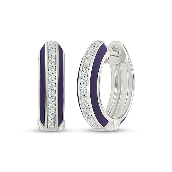 Thumbnail Image 1 of Diamond & Purple Enamel Hoop Earrings 1/6 ct tw Sterling Silver