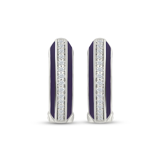 Thumbnail Image 2 of Diamond & Purple Enamel Hoop Earrings 1/6 ct tw Sterling Silver