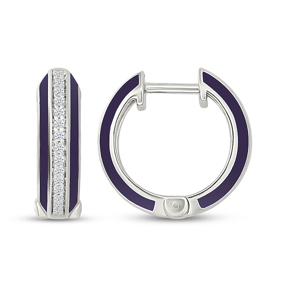 Thumbnail Image 3 of Diamond & Purple Enamel Hoop Earrings 1/6 ct tw Sterling Silver