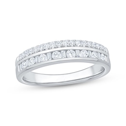 Now + Forever Baguette & Round-Cut Diamond Two-Row Anniversary Ring 3/8 ct tw 10K White Gold