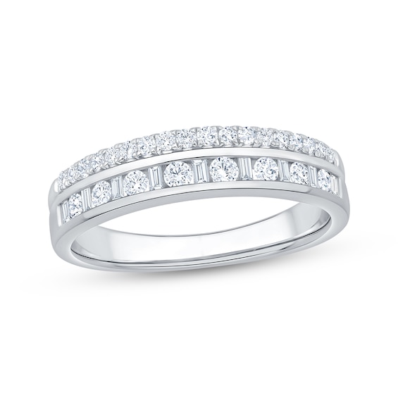 Now + Forever Baguette & Round-Cut Diamond Two-Row Anniversary Ring 3/8 ct tw 10K White Gold