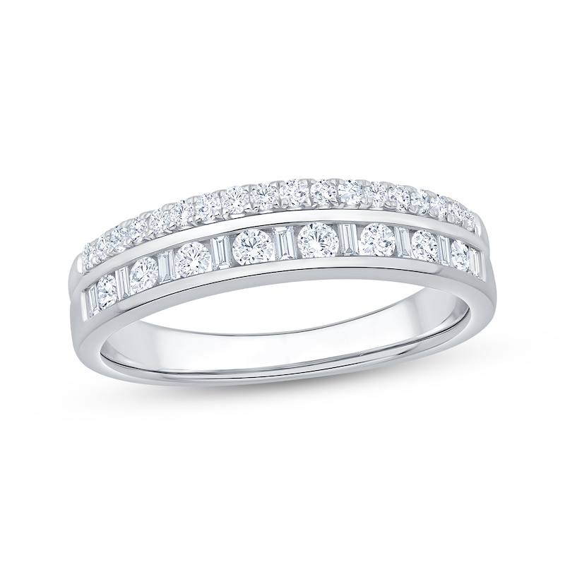 Main Image 1 of Now + Forever Baguette & Round-Cut Diamond Two-Row Anniversary Ring 3/8 ct tw 10K White Gold