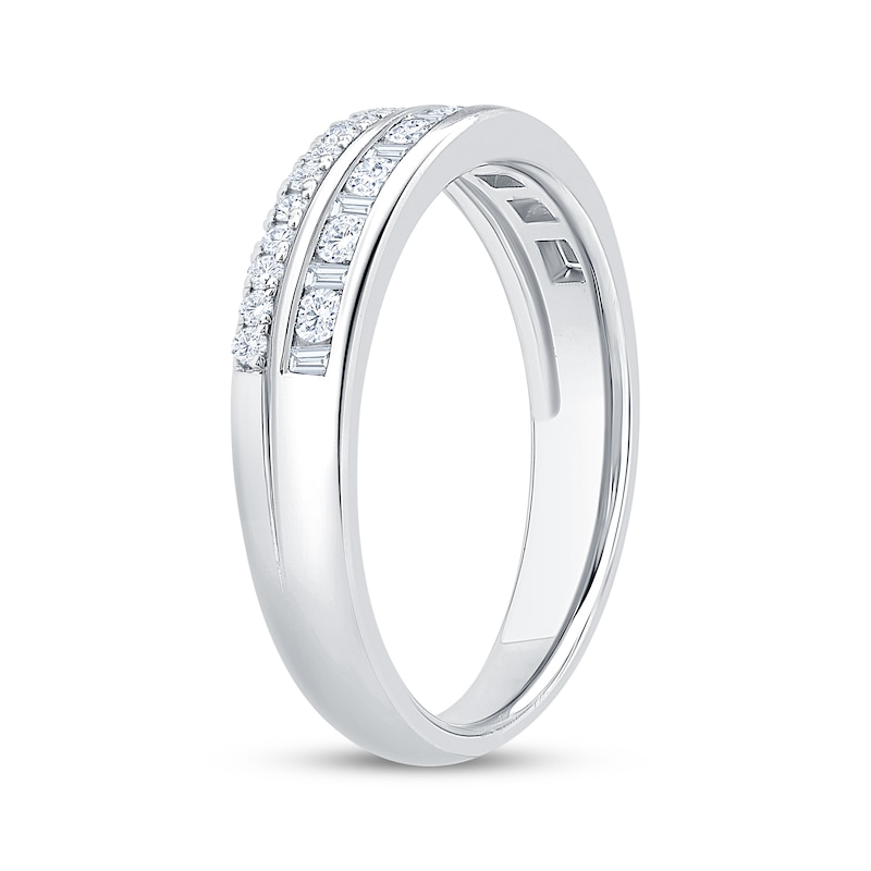 Main Image 2 of Now + Forever Baguette & Round-Cut Diamond Two-Row Anniversary Ring 3/8 ct tw 10K White Gold