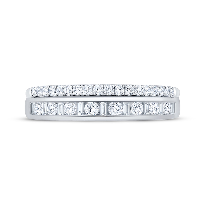 Main Image 3 of Now + Forever Baguette & Round-Cut Diamond Two-Row Anniversary Ring 3/8 ct tw 10K White Gold