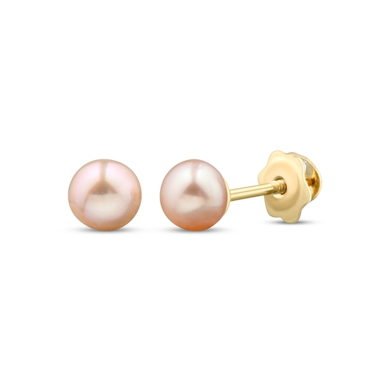 Children's Pink Cultured Pearl Stud Earrings 14K Yellow Gold