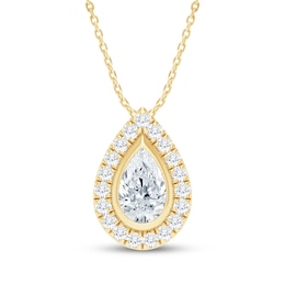 KAY Lab-Grown Diamonds Pear-Shaped Halo Necklace 1 ct tw 10K Yellow Gold 18"