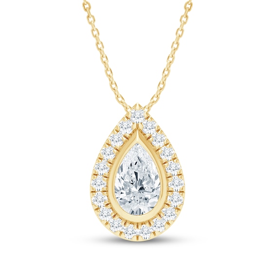 KAY Lab-Grown Diamonds Pear-Shaped Halo Necklace 1 ct tw 10K Yellow Gold 18"