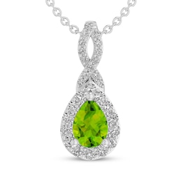 Pear-Shaped Peridot & White Lab-Created Sapphire Drop Necklace Sterling Silver 18"