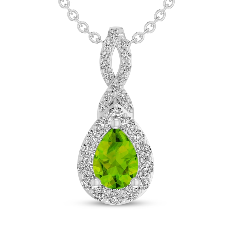 Main Image 1 of Pear-Shaped Peridot & White Lab-Created Sapphire Drop Necklace Sterling Silver 18"