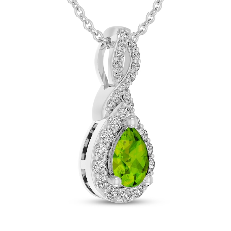 Main Image 2 of Pear-Shaped Peridot & White Lab-Created Sapphire Drop Necklace Sterling Silver 18"