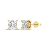 Thumbnail Image 1 of Cushion-Cut White Lab-Created Sapphire & Diamond Accent Stud Earrings 10K Yellow Gold