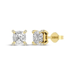 Cushion-Cut White Lab-Created Sapphire & Diamond Accent Stud Earrings 10K Yellow Gold