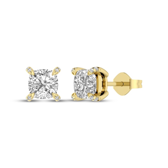 Cushion-Cut White Lab-Created Sapphire & Diamond Accent Stud Earrings 10K Yellow Gold