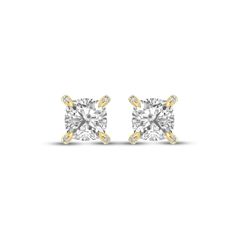 Main Image 2 of Cushion-Cut White Lab-Created Sapphire & Diamond Accent Stud Earrings 10K Yellow Gold