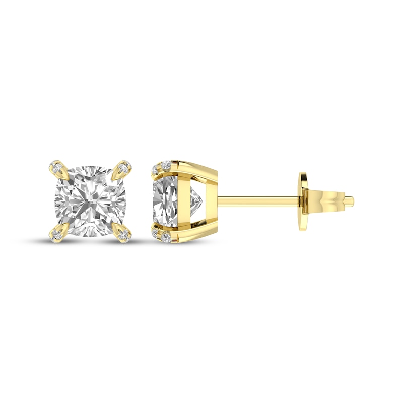Main Image 3 of Cushion-Cut White Lab-Created Sapphire & Diamond Accent Stud Earrings 10K Yellow Gold