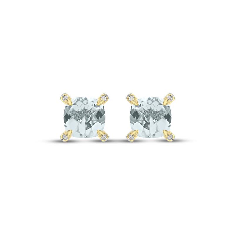 Main Image 2 of Cushion-Cut Aquamarine & Diamond Accent Stud Earrings 10K Yellow Gold