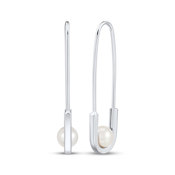 Cultured Pearl Safety Pin Drop Earrings Sterling Silver